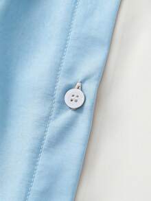 GlowEve Women's Elegant Color Block Short Sleeve Blouse, Summer - Baby Blue - View 5