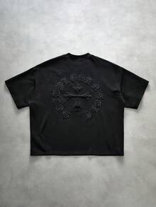 PAVTROS Men's Regular Fit 3D Cross Print Short Sleeve Round Neck T-Shirt, Casual Streetwear, Solid Color - Black - View 3