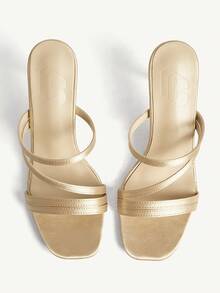 CUCCOO CHICEST Women's Fashion Square Toe Celebrity Gold Satin Material Open-Toed Evening Party Party With Skirt Stiletto High Heel Sandals Summer Shoes - Golden JS - View 3