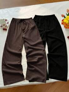 Sweetra Y2K Casual Vacation Versatile Collegiate Textured Wide Leg Pants - Multicolor - View 4