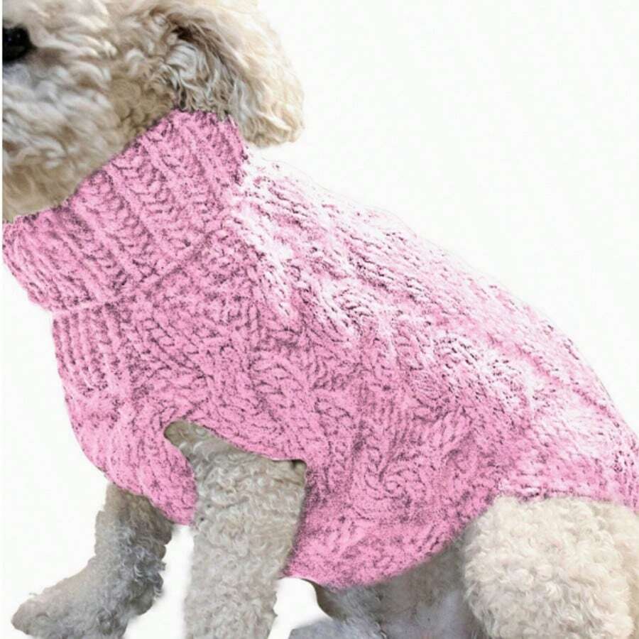 One Piece Of Pink Three-Dimensional Twisted-Knitted Soft And Comfortable Thick And Warm Pullover Sweater Suitable For Cats And Dogs To Wear In Autumn And Winter. - Pink - View 1