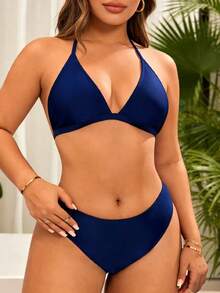 SHEIN Swim Curve 大码女士黑色休闲度假泳装下装 - 藏蓝色 - 查看 4