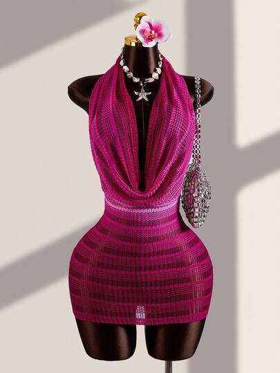 Zestiva Đầm nữ 26SS màu cam chuyển sắc, cổ xếp ly, thích hợp mặc đi nghỉ mát/nghỉ dưỡng.