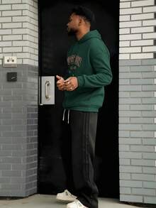 Heavens Edit 男士波士顿字母印花休闲连帽卫衣，返校季，秋冬季，长袖上衣 - 綠色 - 查看 4