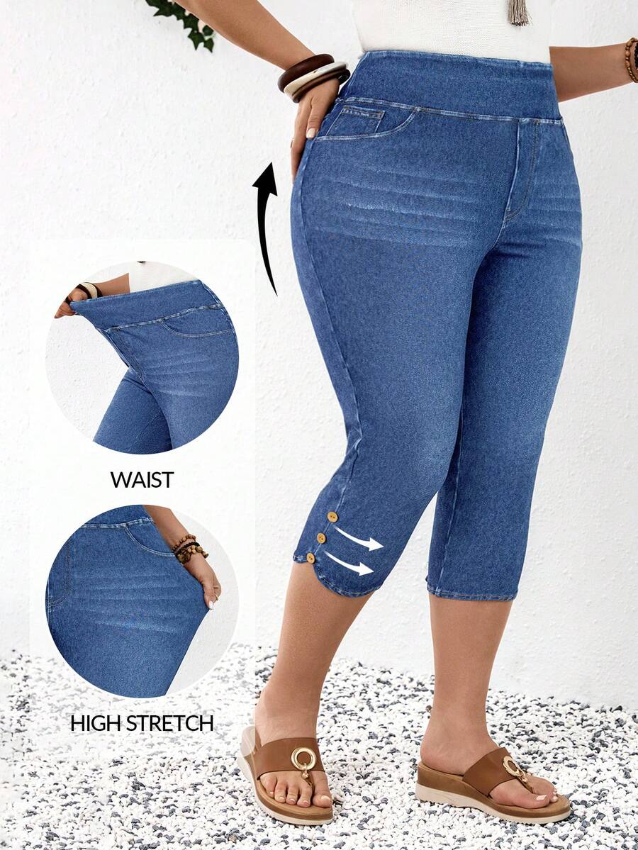 EMERY ROSE Mature Denim Plus Size Relaxed Washed High Waist Slim Fit Jeans