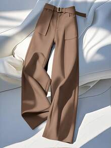 SHEIN Tall Pantaloni eleganti e versatili da donna con tasche decorative e vita svasata - Cammello - Visualizzare 1