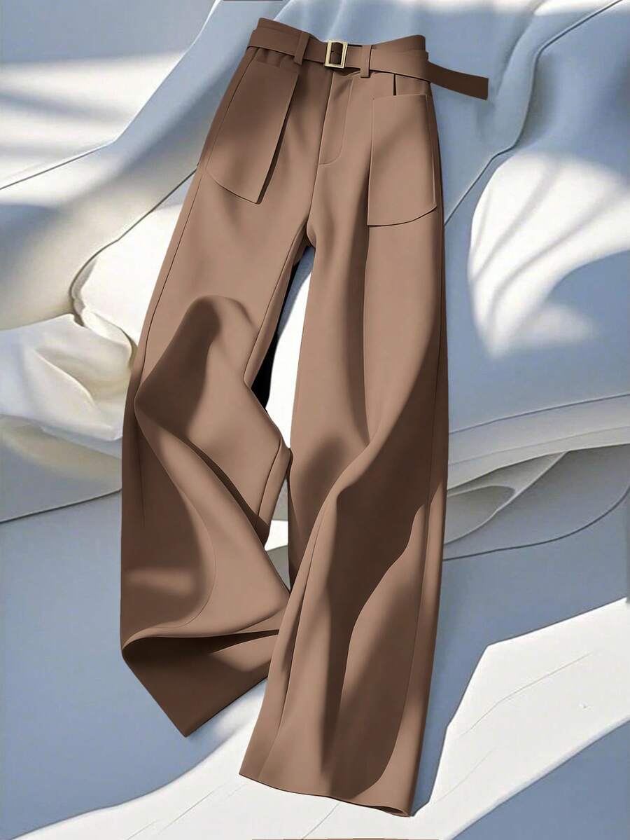 SHEIN Tall Pantaloni eleganti e versatili da donna con tasche decorative e vita svasata - Cammello - Visualizzare 1