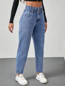 SHEIN Tall Women's Elastic Waist Skinny Jeans - Medium Wash - View 5
