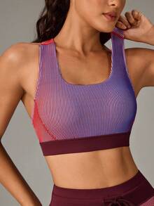 Women's Casual Versatile Striped Removable Padded Sports Bra For Running & Fitness - Multicolor - View 6