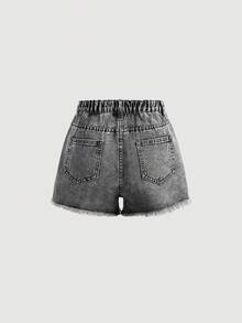 Girlism Quần short denim rách gấu, có túi, kiểu dáng thường ngày. - Màu xám đen - Xem 4