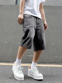 Manfinity EMRG Men's Casual Pocketed Zipper Denim Shorts - Black - View 3