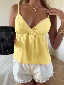 CovetEZ Áo nữ không tay kiểu dáng thường ngày màu vàng nhạt, thích hợp cho mùa hè. - Màu vàng ngỗng - Xem 5