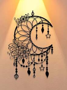 Elegant Gothic Crescent Moon & Floral Metal Wall Art - Intricate Design With Beads & Stars | Perfect For Home, Office, Cafe Decor | Easy-To-Hang Craft Ornament For Living Room, Bedroom, Patio, Kitchen, Garden | Ideal Housewarming Or Birthday Gift - Black - View 9