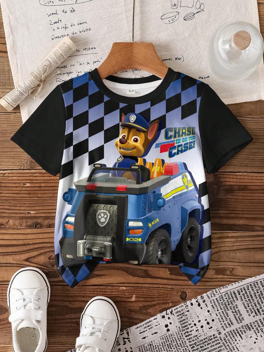 SHEIN | PAW Patrol 可爱简约圆领短袖T恤,适合小男孩 - 白色 - 查看 1