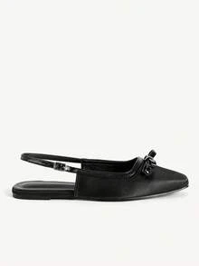 CUCCOO CHICEST Women Shoes Light Blue Satin Bow Slingback Buckle Design Holiday Flat Sandals - Black satin - View 3
