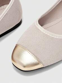 CUCCOO BIZCHIC Women Shoes Spring And Autumn Splicing Square Toe Flat Bottom, Simple Suede Shoes Commuting Shopping - Apricot - View 5
