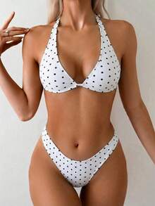 SHEIN Swim Basics Women's Two Pieces Polka Dot Print Bikini Set, Casual Vacation Style - Multicolor - View 1