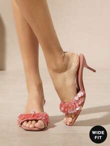 SHUZIA Sandalias tipo mule de tacón bajo Waverly Shell para mujer de ajuste ancho, artículos esenciales de viaje para el verano - Rosa - Ver 2