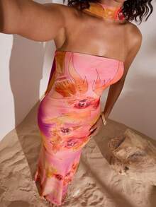 Opulessa Women's Fitted Knit Mesh Printed Dress, Suitable For Spring/Summer Vacation - Multicolor - View 7