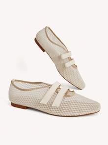 CUCCOO CHICEST 女鞋 杏色网面透气单鞋 双带方头百搭平底鞋 - 杏色 - 查看 4