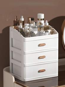 1pc White Nordic Style Desktop Multi-Layer Divided Makeup Organizer Box, Cream Cosmetics Grid Display Rack, Household Desktop Portable Drawer With Light Luxury Storage Box For Storage - White - View 1