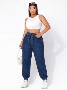 SHEIN EZwear Plus Size Casual Washed Jogger Jeans - Dark Wash - View 3