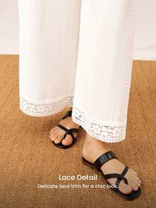 Summer Airy White Linen Reversible Lounge Set Lace-Trimmed Camisole & Wide-Leg Pants Lightweight Breathable Summer Wear - Beige - View 12