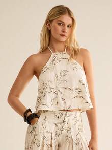 CielaLinda Women Linen Embroidered Cami Halter Top Sleeveless Top - Apricot - View 5