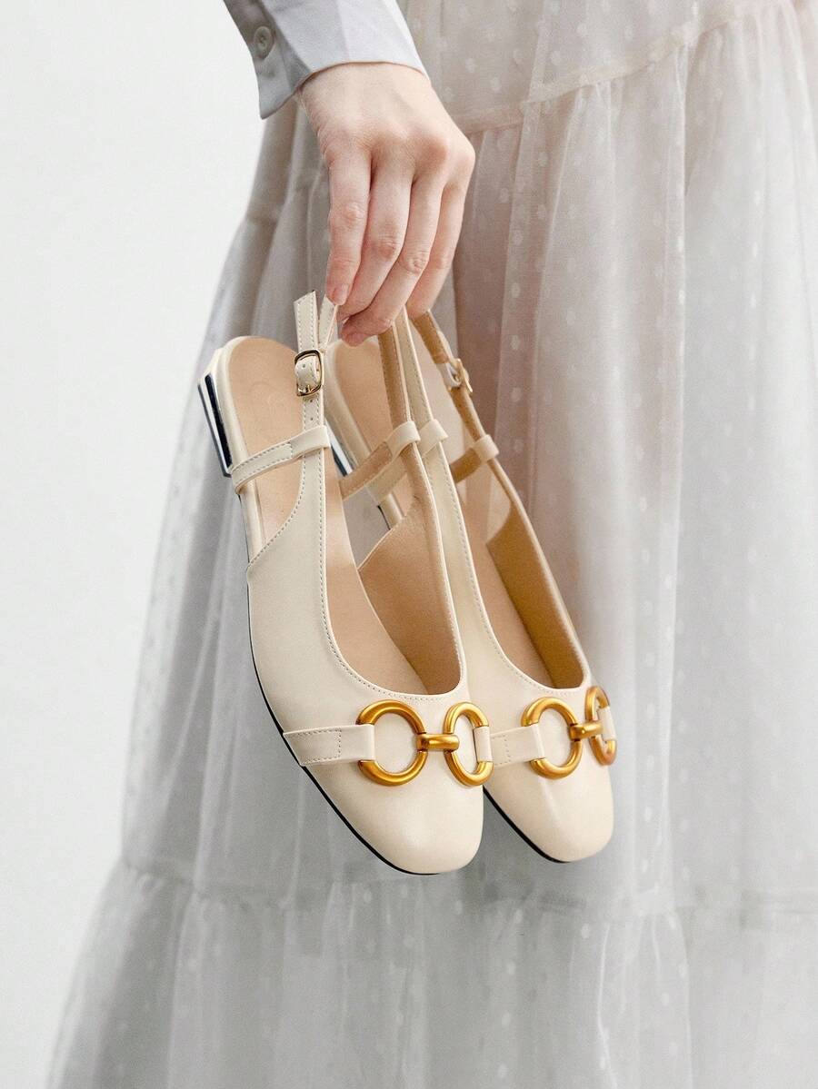 CUCCOO BIZCHIC Women's Fashionable Versatile Metal Decor Buckle Flats - Apricot - View 1