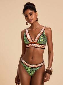 SHEIN TRVLCHIC 女士夏季沙滩拼接比基尼和三角泳裤套装 - 彩色 - 查看 4