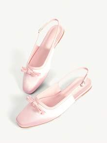 CUCCOO CHICEST Giày nữ màu hồng nhạt bằng satin, kiểu quai hậu thắt nơ, có khóa cài, thích hợp cho kỳ nghỉ. - Màu Hồng baby - Xem 3