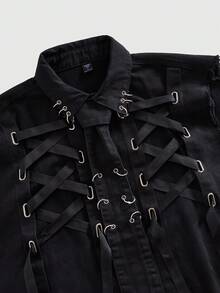 ROMWE MEN Street Life Áo vest denim dây đeo kiểu Gothic dành cho nam - màu đen - Xem 3