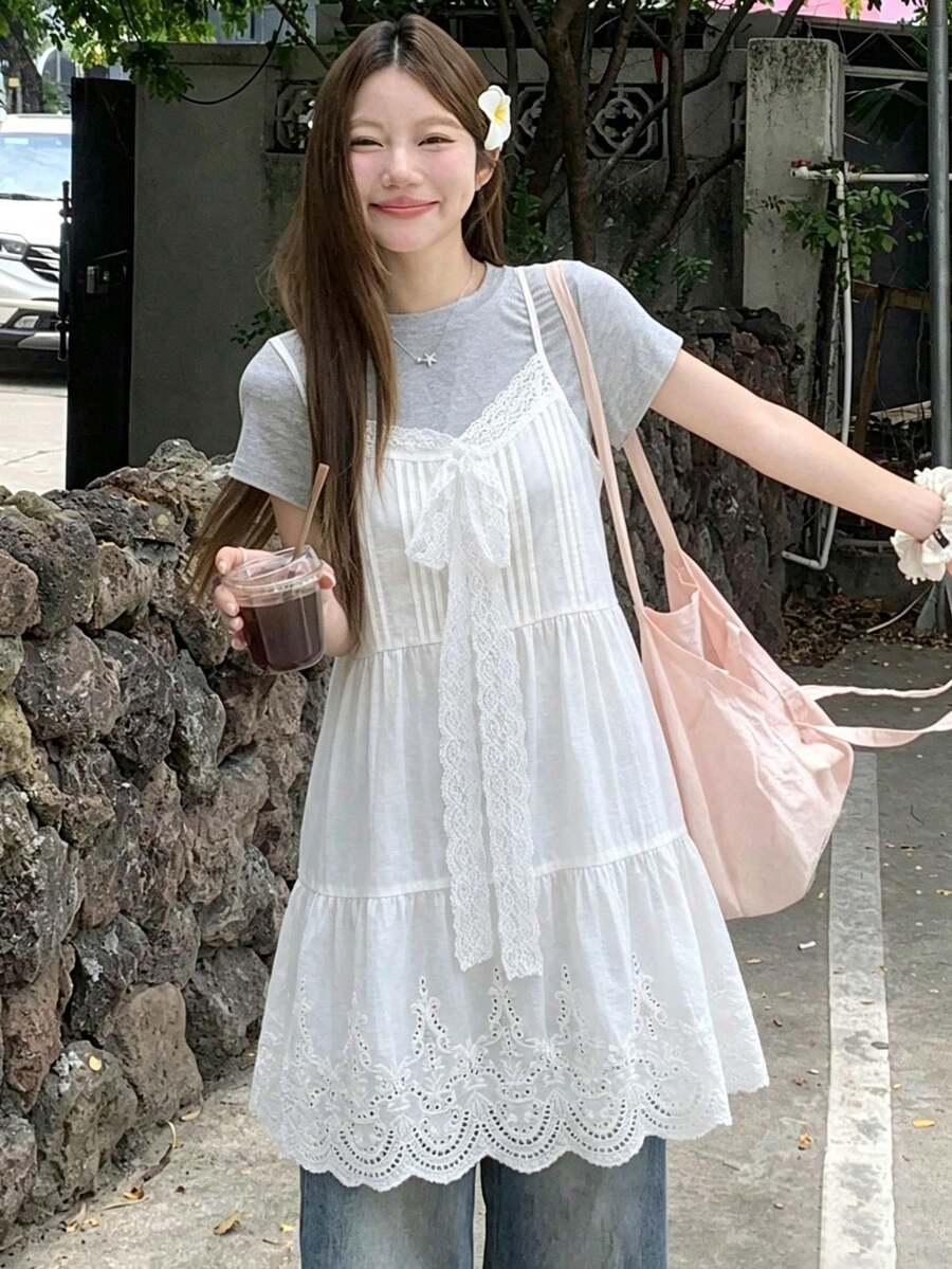 FRIFUL Women's Contrast Lace Bow Decor Casual Camisole - White - View 1
