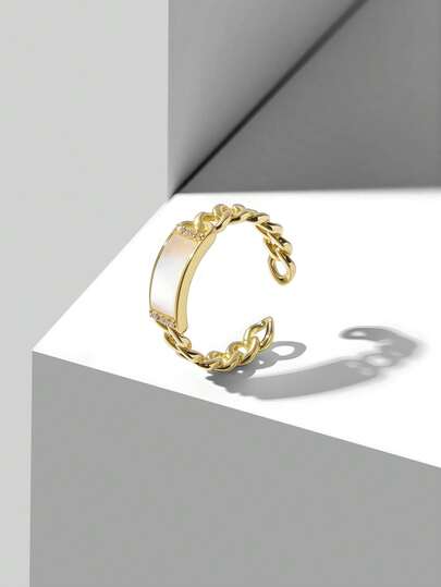 MOTF PREMIUM Anel Delicado com Corrente de Fritilária Cravejada de Gemas Banhado a Ouro 18k