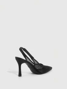 CUCCOO SZL Sepatu hak tinggi slip-on satin berhiaskan kristal/berlian imitasi dengan ujung runcing untuk pesta/acara malam, cocok untuk Natal. - Hitam - View 4