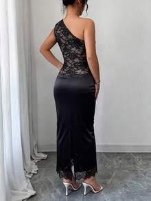 Elenzga Đầm ren phối họa tiết thanh lịch, gợi cảm dành cho nữ - màu đen - Xem 2