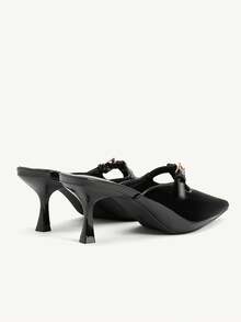 CUCCOO CHICEST Pointed Sexy Metal Buckle Black Patent Leather Mid-Heel Comfortable Versatile Fairy Temperament Female Closed Toe Slippers - Black - View 12