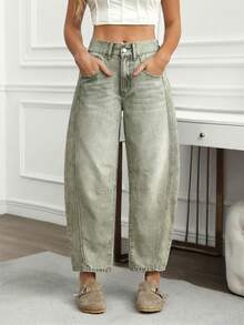 EMERY ROSE Women's Solid Color Minimalist Everyday Jeans - Green - View 3