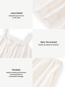 Summer Airy White Linen Reversible Lounge Set Lace-Trimmed Camisole & Wide-Leg Pants Lightweight Breathable Summer Wear - Beige - View 5