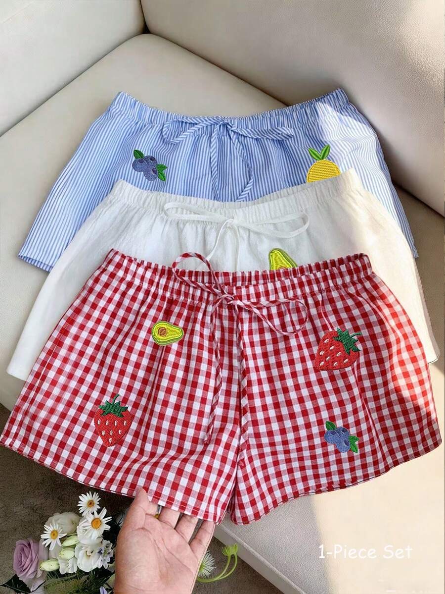 Resyla Quần short mùa hè mới, dễ thương, họa tiết kẻ caro, có dây rút, kiểu dáng rộng rãi, thoải mái, thích hợp mặc đi biển. - Nhiều màu - Xem 1
