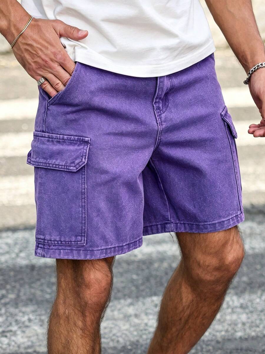 EGENSIO Men's Casual Denim Cargo Shorts, Summer - Purple - View 1