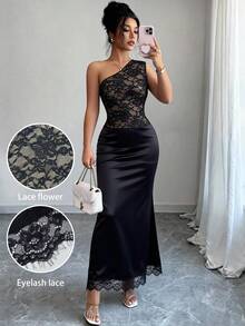 Elenzga Đầm ren phối họa tiết thanh lịch, gợi cảm dành cho nữ - màu đen - Xem 3