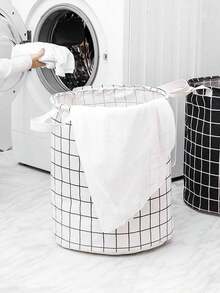 1 Pc Foldable And Portable Canvas Laundry Basket,Also Suitable For Clothes And Children Toys Storage,Household Laundry Hamper,Large Capacity Laundry Bag/Laundry Supplies With Handle - White - View 2