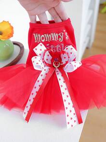1 Piece Of Cat And Dog Universal Clothing, Embroidered Red Pet Fluffy Skirt In Princess Style, Suitable For Small Dogs To Wear As "Mom's Little Baby" - Red - View 6
