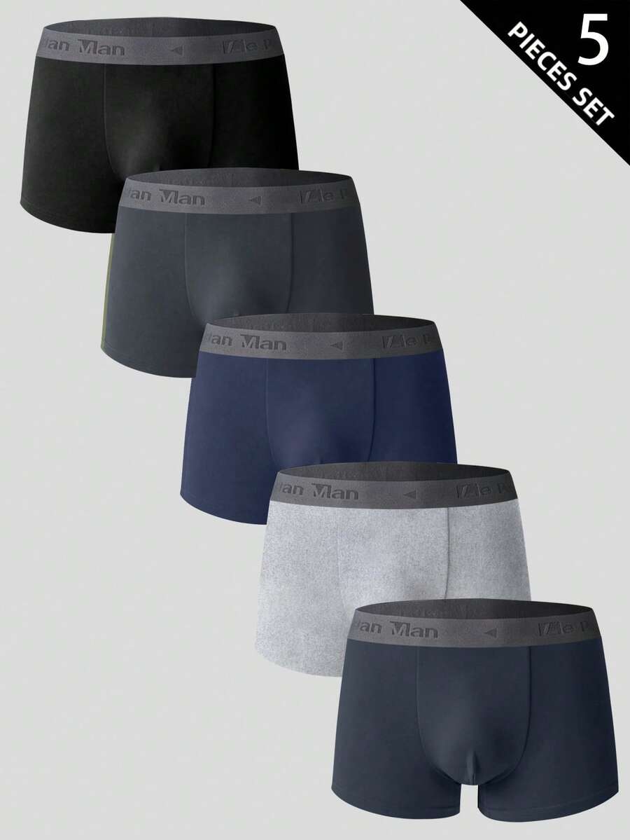 Manfinity Underwear&Sleepwear Basics 5pcs/Pack Men's Letter Print Patchwork Casual Everyday Boxer Briefs Dark Green Navy Blue Green Summer - Multicolor - View 1