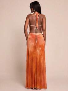 SHEIN BAE Đầm ôm sát màu xanh dương trơn, hở lưng, dây mảnh, kiểu dáng thanh lịch cho kỳ nghỉ biển, đầm dài hở lưng, thích hợp cho mùa xuân/hè, phong cách bohemian, đầm ôm sát. - trái cam - Xem 2