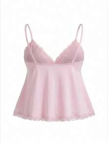 ROMWE Fairycore Plus Size Women Lace Camisole Top - Pink - View 2