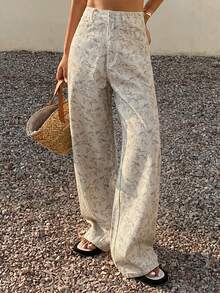 Quần jeans nữ chất liệu cotton, in họa tiết toàn thân, thích hợp cho trang phục đi nghỉ mát mùa xuân và hè. - Màu Khaki - Xem 6