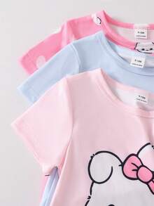 2件套女婴夏季彩色可爱卡通主题粉蓝爱心、兔子、蝴蝶结装饰宽松飘逸短袖圆领A字睡裙，惊喜盲盒随机发货 - 彩色 - 查看 4