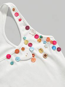 ROMWE Avant Top corto con botones de colores estilo Y2K, top sin mangas que deja ver el ombligo con estilo retro - Blanco - Ver 3